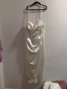 Windsor Satin Cowl Midi Dress in Ivory